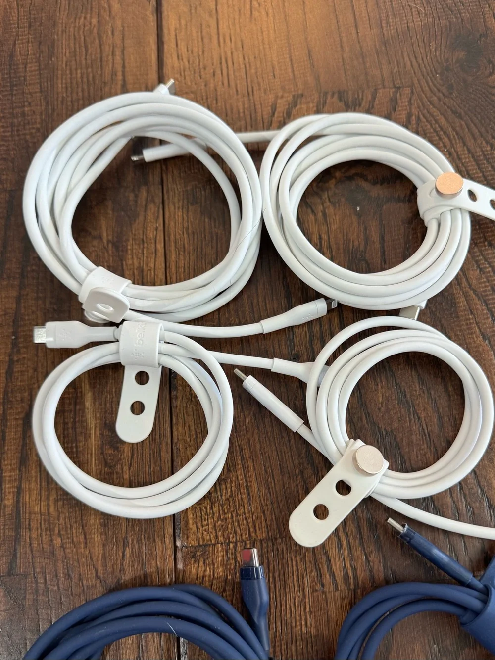 Universal Navy Blue and White Charging Cables - Multi-Pack Bundle of 7